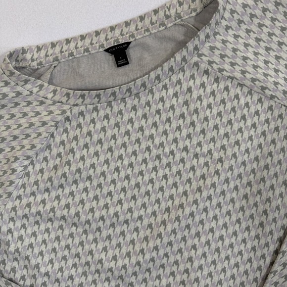 Ann Taylor Womens Houndstooth Raglan Long Sleeve Top Grey Purple Size L - Picture 2 of 8